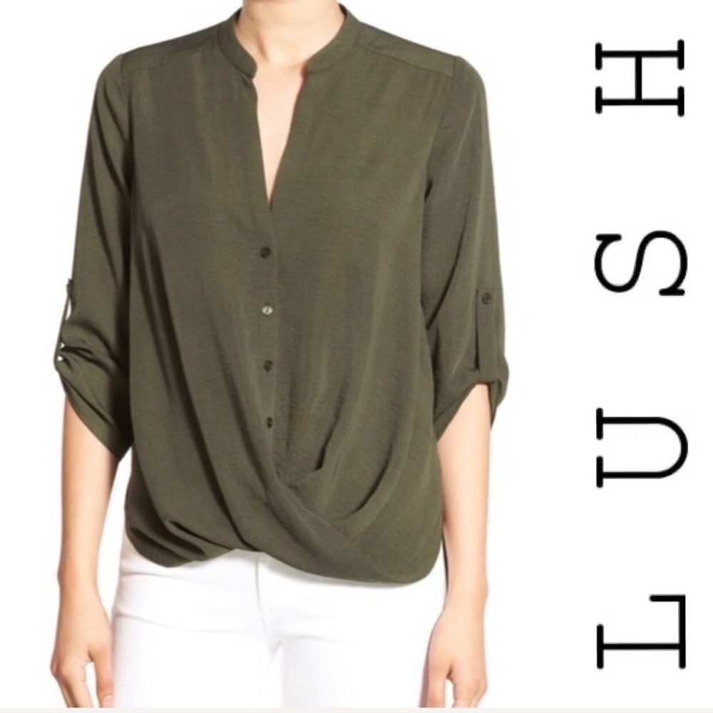 Lush Olive Green Twisted Front Blouse